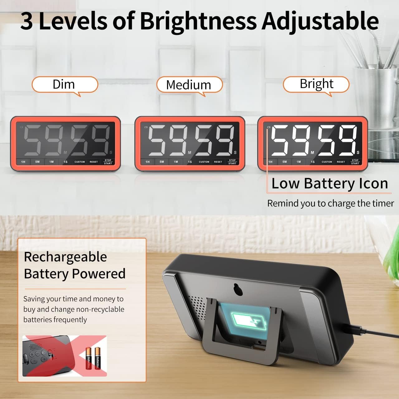 VOCOO Large 7.8" Digital Timer, Magnetic LED Timer for Kitchen & Classroom - Image 6