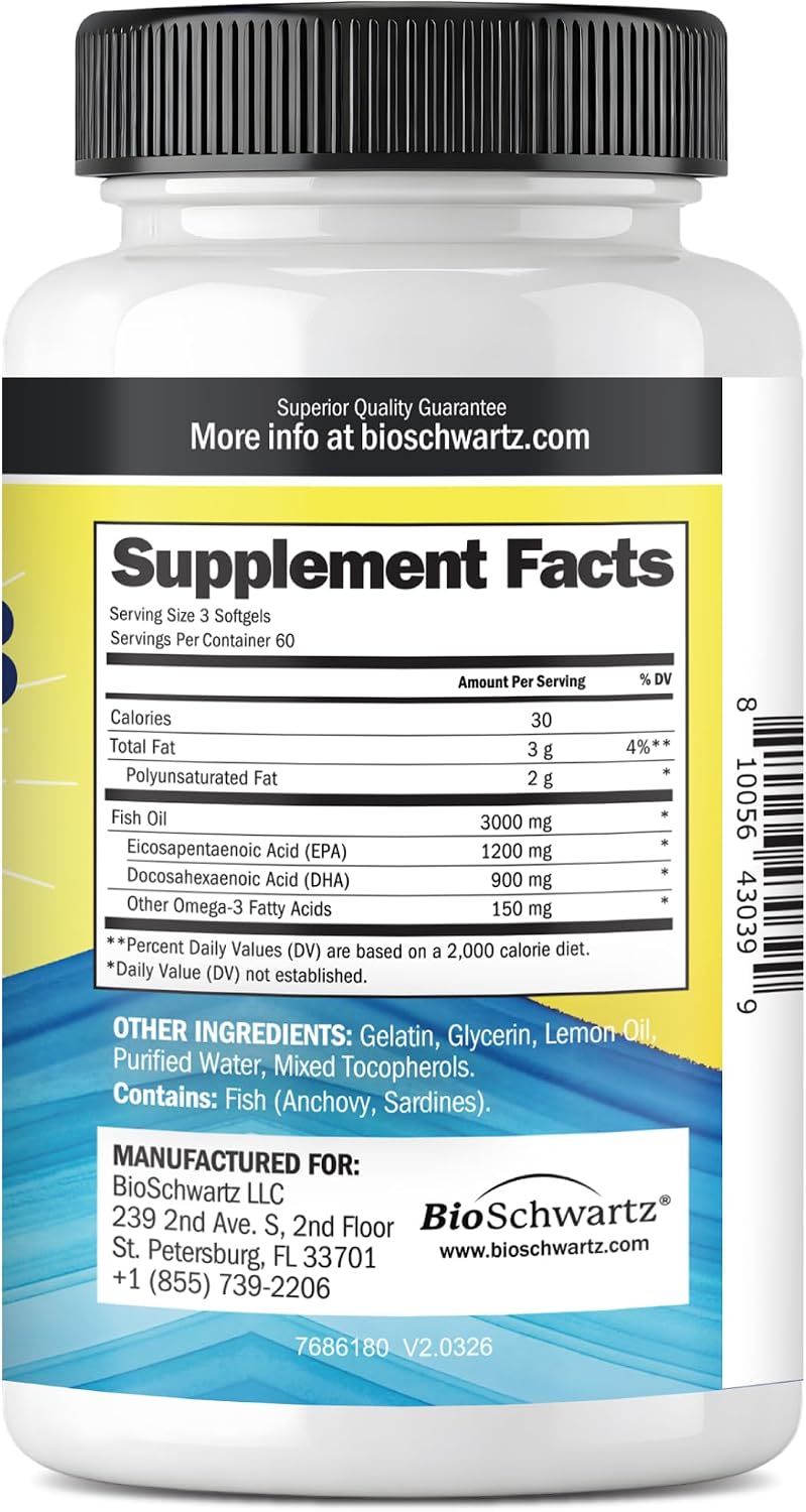Triple Strength Omega 3 Fish Oil 3000mg for Women and Men, 180 Softgels | High Potency Omega 3 Supplement, Burpless Lemon Flavor Fish Oil - 2250mg Essential Fatty Acids with DHA & EPA, Wild Caught - Image 11