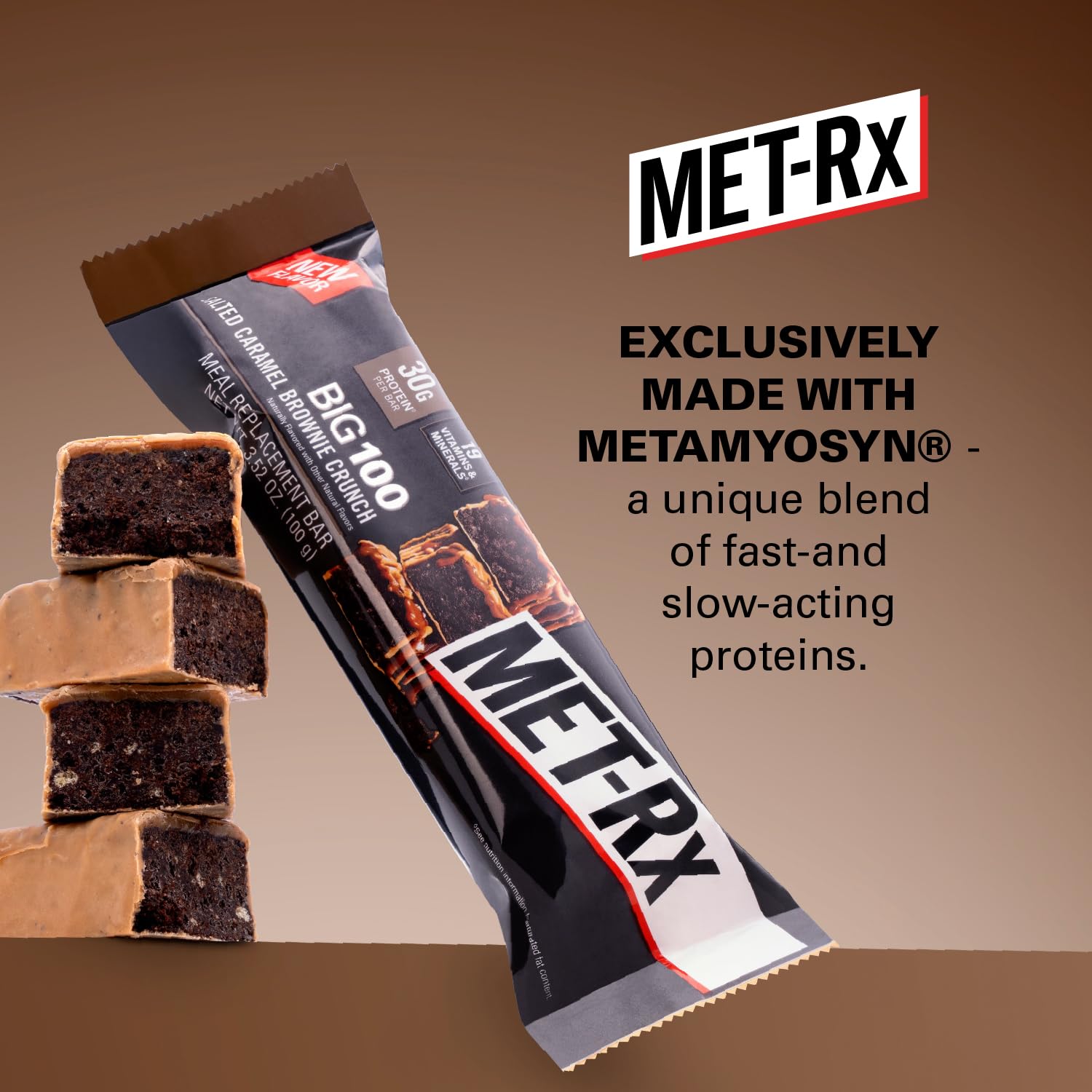 MET-Rx Big 100 Protein Bar, Salted Caramel Brownie Crunch, 30G Protein | Great as Healthy Meal Replacement, Snack, and Help Support Energy, With Vitamin A, Vitamin C, and Zinc - Image 3