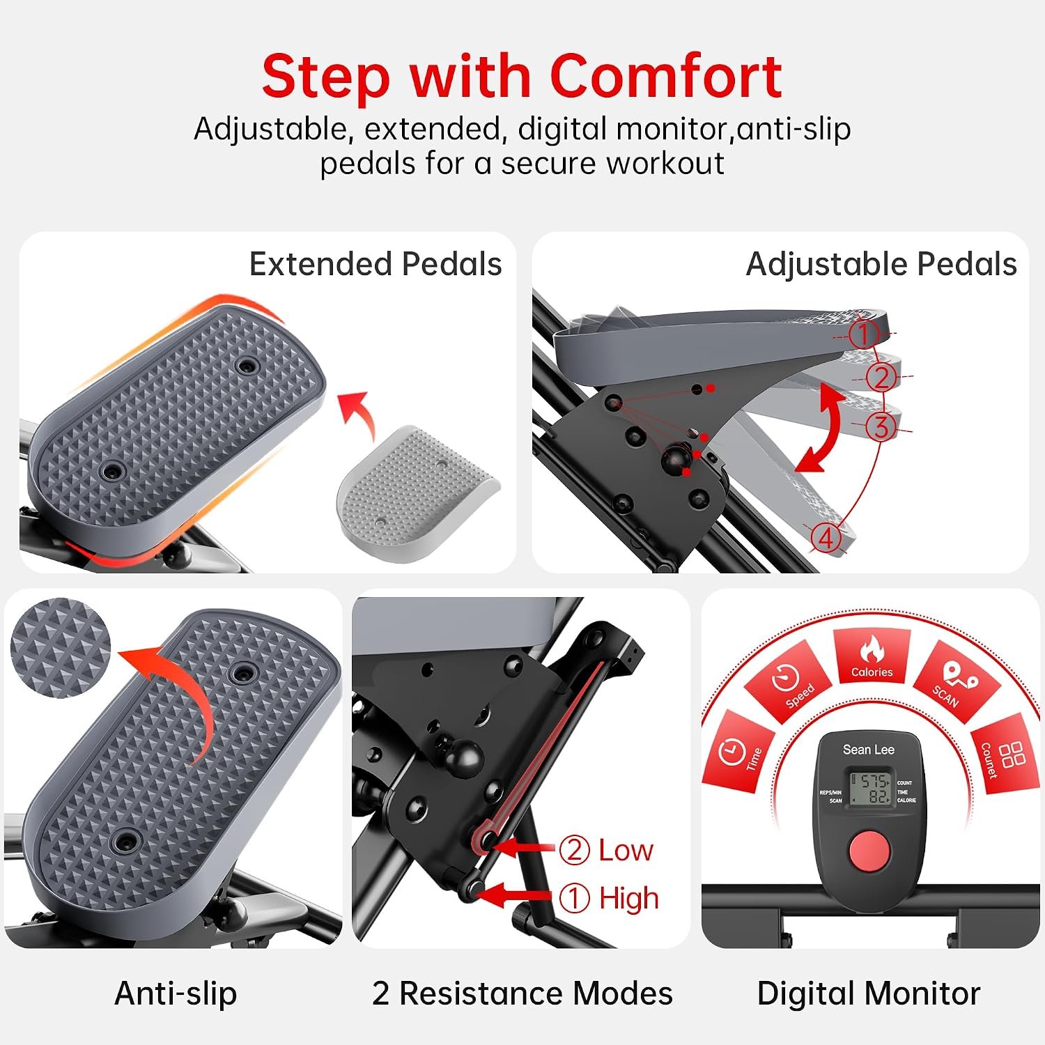 seanleecore Stair Stepper Machine for Home with Device Holder & Silicone Floor Mat, Extra-Long Non-Slip Pedals Vertical Climber Exercise Machine - Image 5