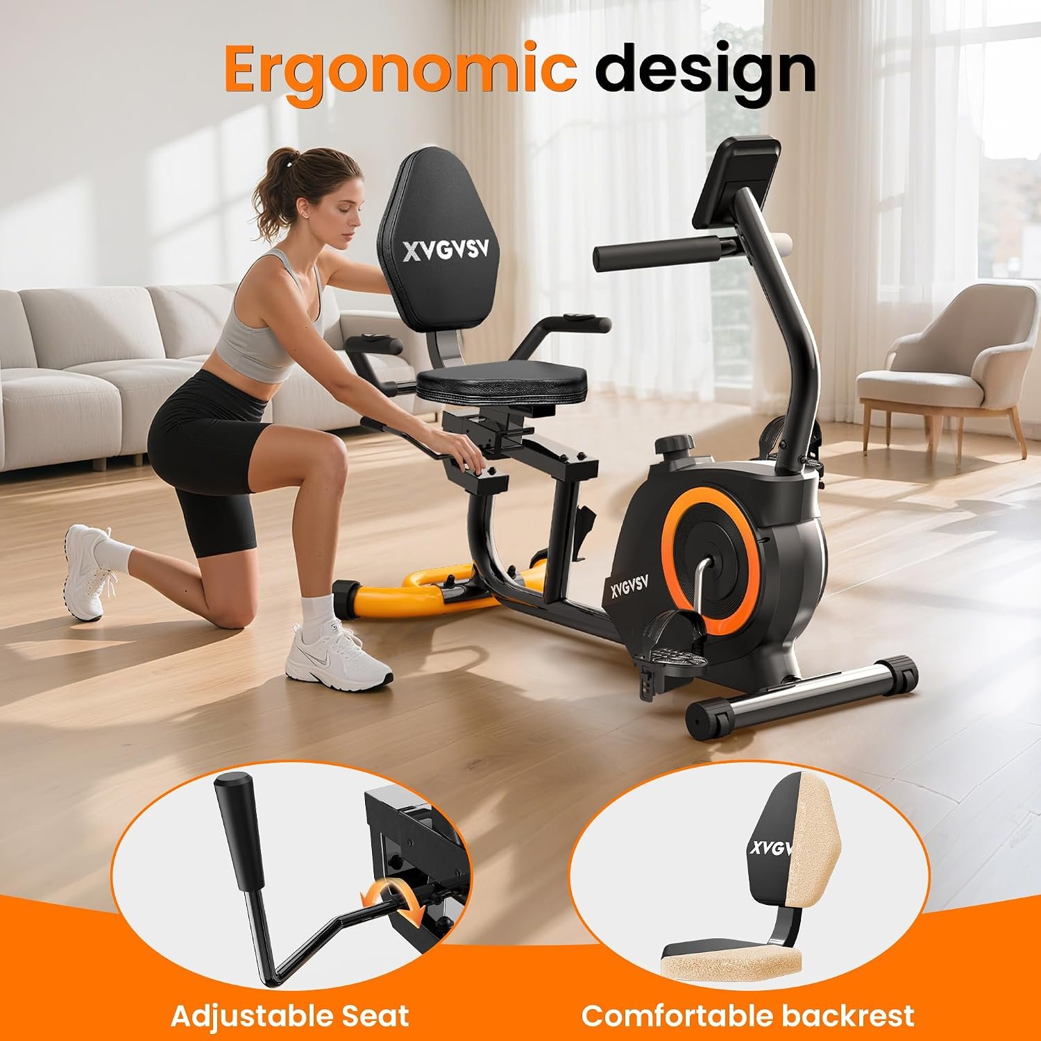 Recumbent Exercise Bike for Home, Recumbent Stationary Bikes for Seniors | Quiet Recumbent Bikes for Seniors & Aduts, 16-Level Resistance, Adjustable Seat, Supports 400LB, Pulse Sensors & LCD Display - Image 3