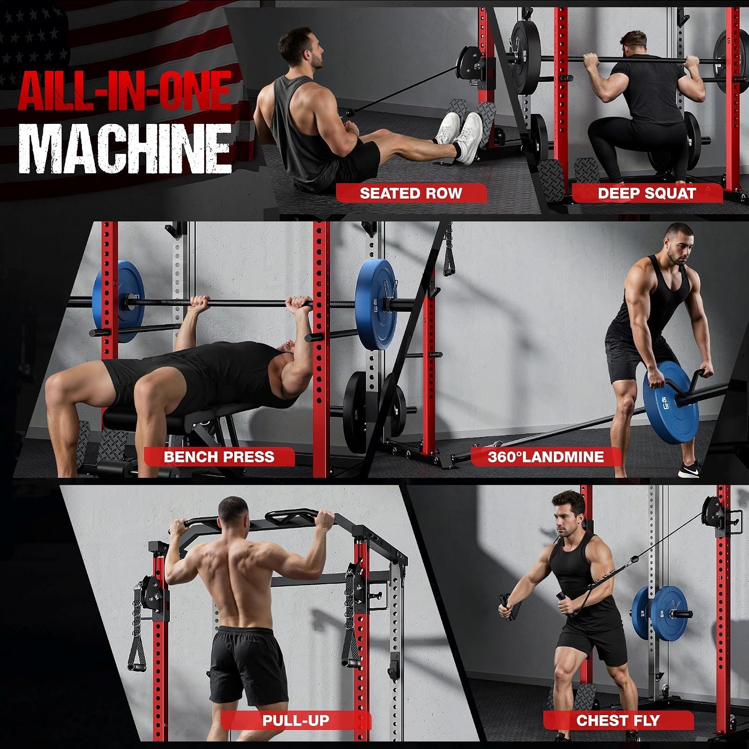 DP01 Power Cage, 2000LBS Squat Rack with Cable Crossover and Dual Independent Pulley System, Full Cage for Full Body Training, Power Rack with More Training Attachments for Home Gym - Image 10
