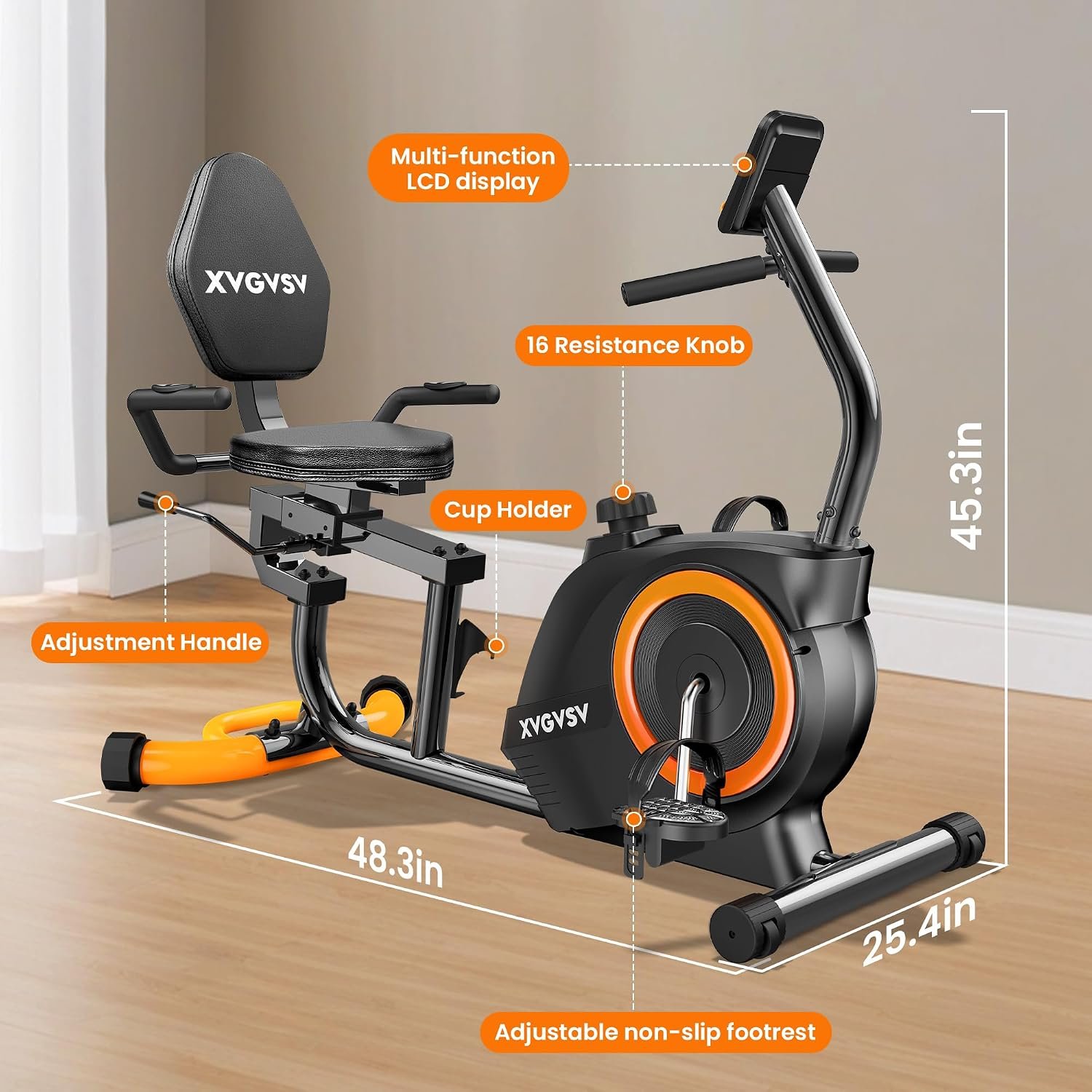 Recumbent Exercise Bike for Home, Recumbent Stationary Bikes for Seniors | Quiet Recumbent Bikes for Seniors & Aduts, 16-Level Resistance, Adjustable Seat, Supports 400LB, Pulse Sensors & LCD Display - Image 8
