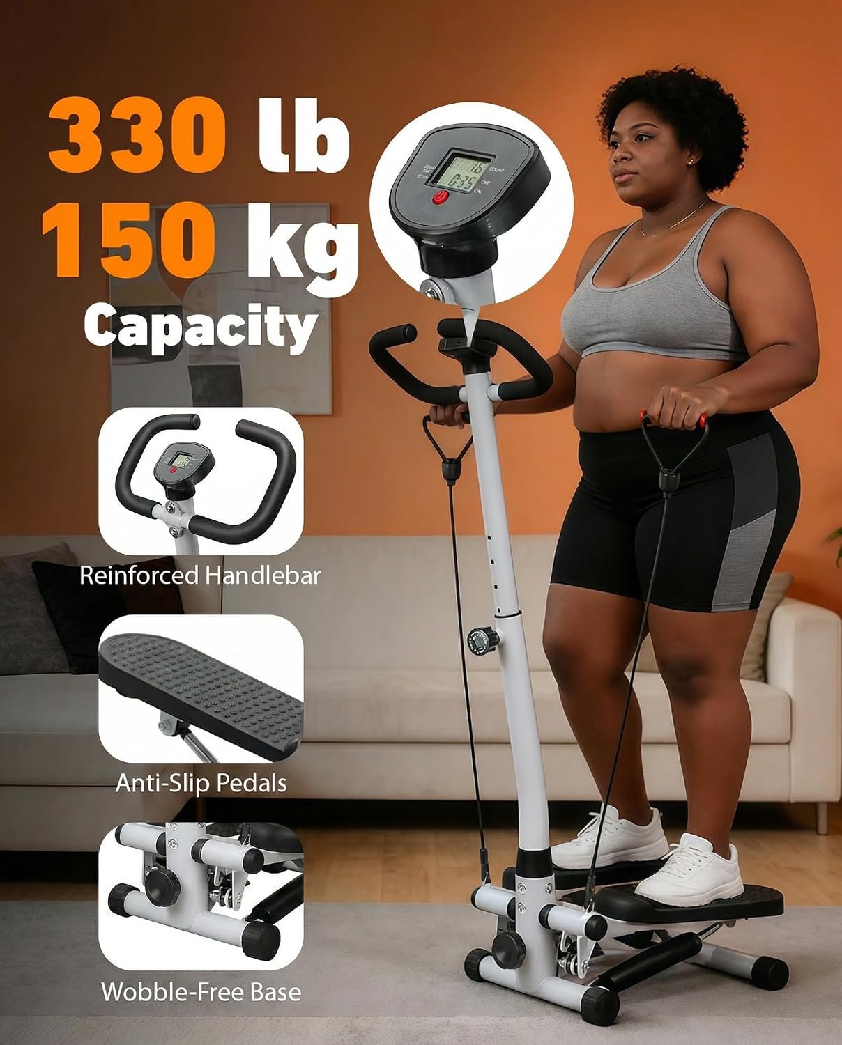 RORALA Twist Stepper with Handlebar,Stair Step Machine for Cardio Workout,Compact Home Exercise Equipment,300LBS MAX Weight Capacity - Image 5