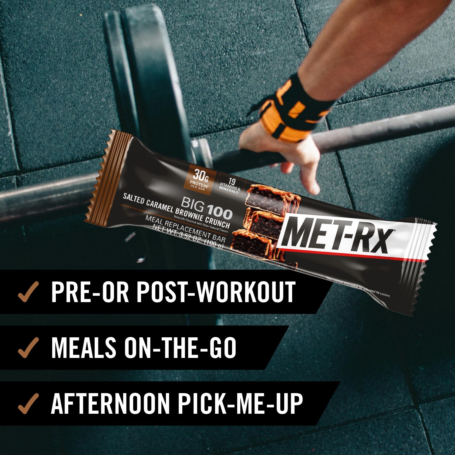 MET-Rx Big 100 Protein Bar, Salted Caramel Brownie Crunch, 30G Protein | Great as Healthy Meal Replacement, Snack, and Help Support Energy, With Vitamin A, Vitamin C, and Zinc - Image 5
