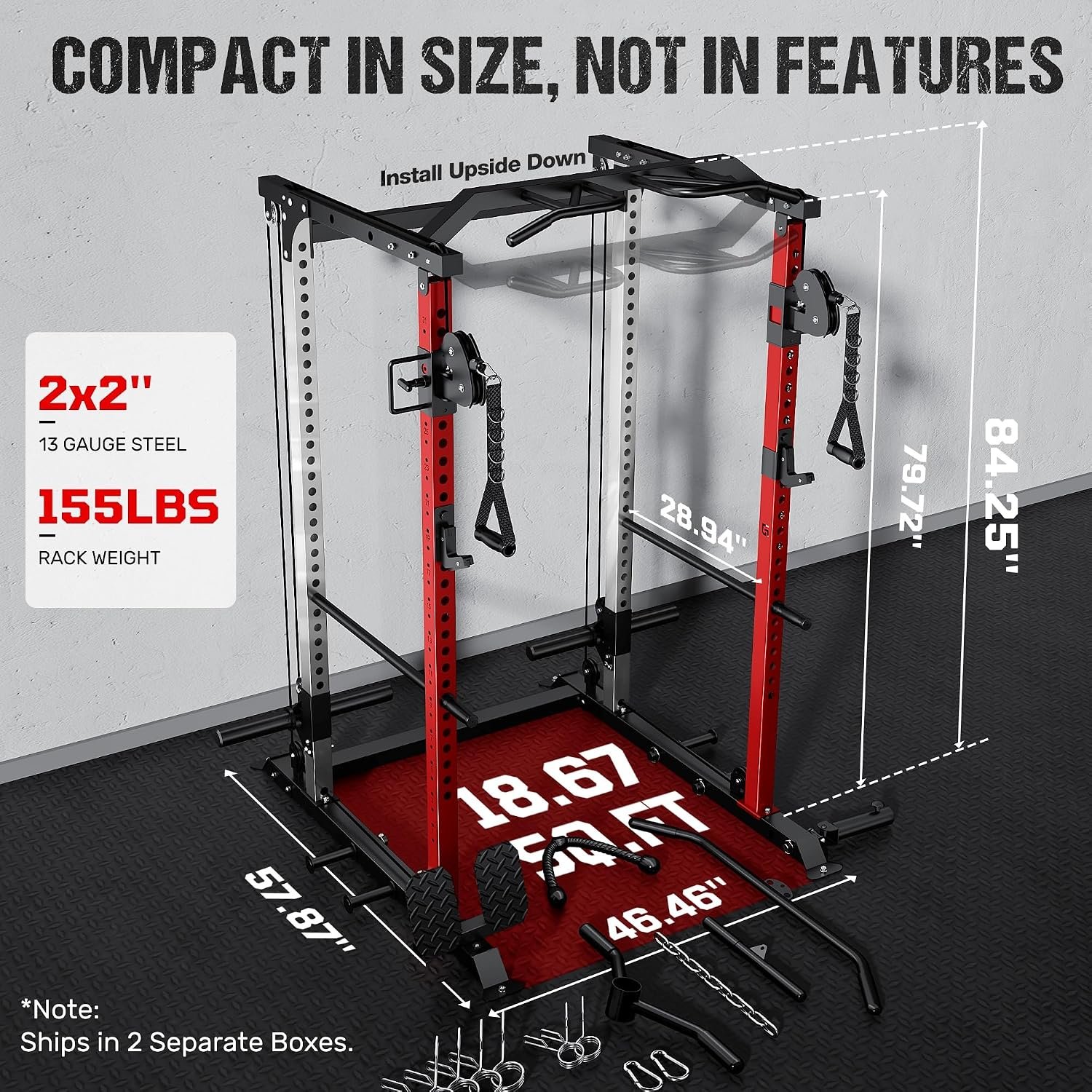 DP01 Power Cage, 2000LBS Squat Rack with Cable Crossover and Dual Independent Pulley System, Full Cage for Full Body Training, Power Rack with More Training Attachments for Home Gym - Image 9