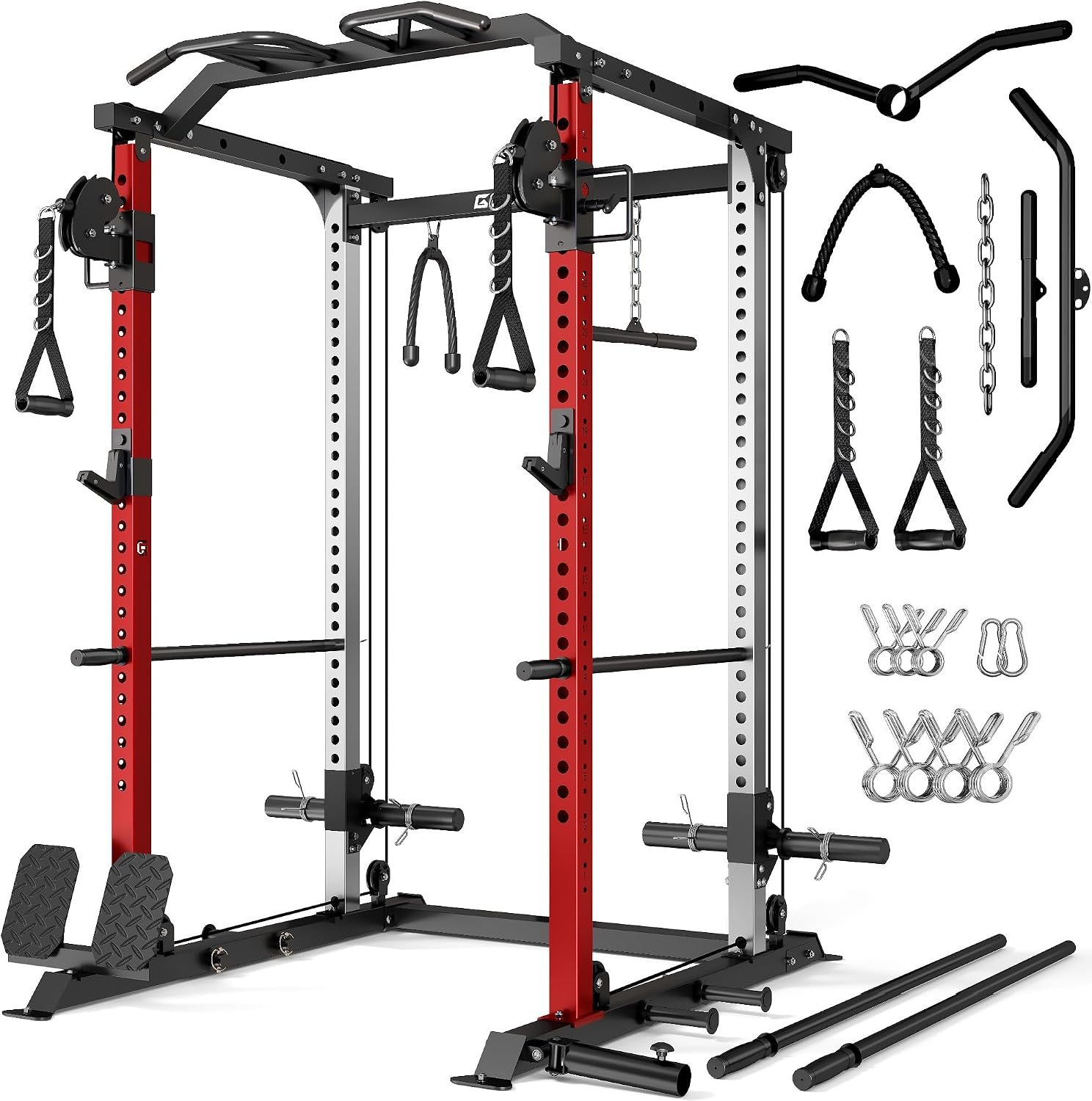 DP01 Power Cage, 2000LBS Squat Rack with Cable Crossover and Dual Independent Pulley System, Full Cage for Full Body Training, Power Rack with More Training Attachments for Home Gym - Image 2