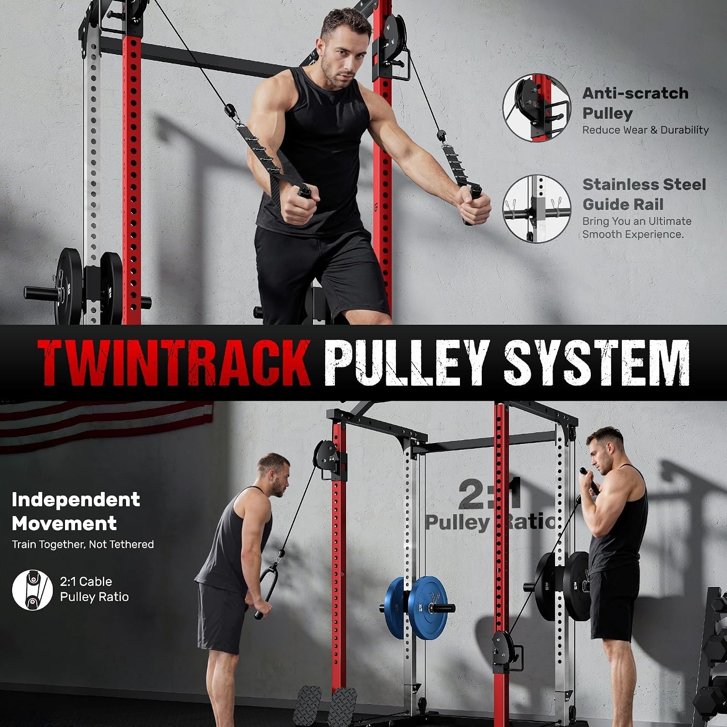 DP01 Power Cage, 2000LBS Squat Rack with Cable Crossover and Dual Independent Pulley System, Full Cage for Full Body Training, Power Rack with More Training Attachments for Home Gym - Image 3