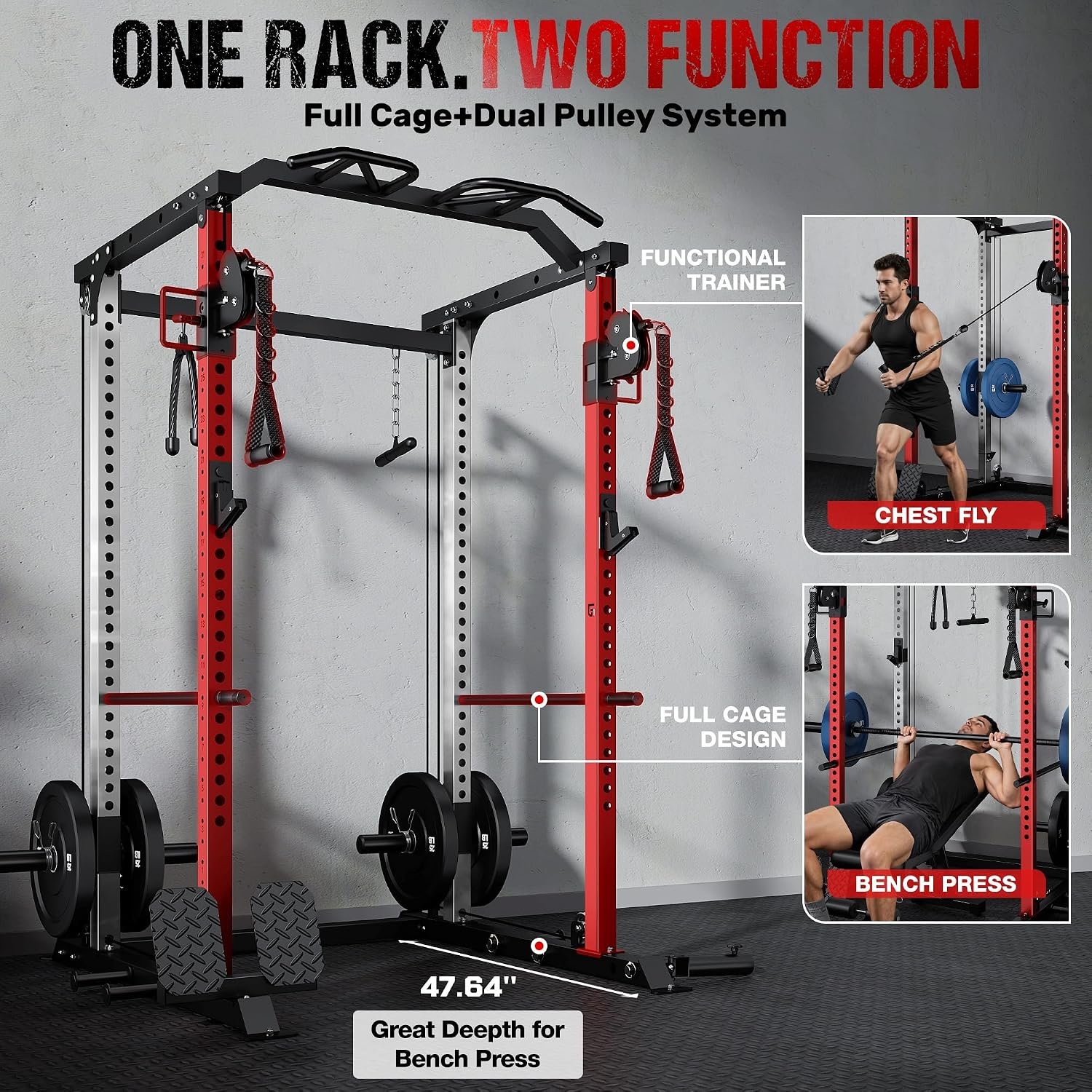 DP01 Power Cage, 2000LBS Squat Rack with Cable Crossover and Dual Independent Pulley System, Full Cage for Full Body Training, Power Rack with More Training Attachments for Home Gym - Image 4