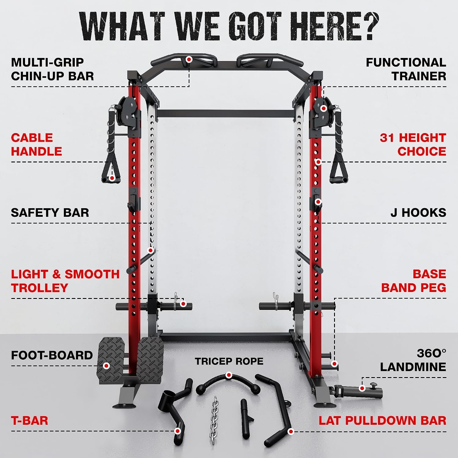 DP01 Power Cage, 2000LBS Squat Rack with Cable Crossover and Dual Independent Pulley System, Full Cage for Full Body Training, Power Rack with More Training Attachments for Home Gym - Image 5