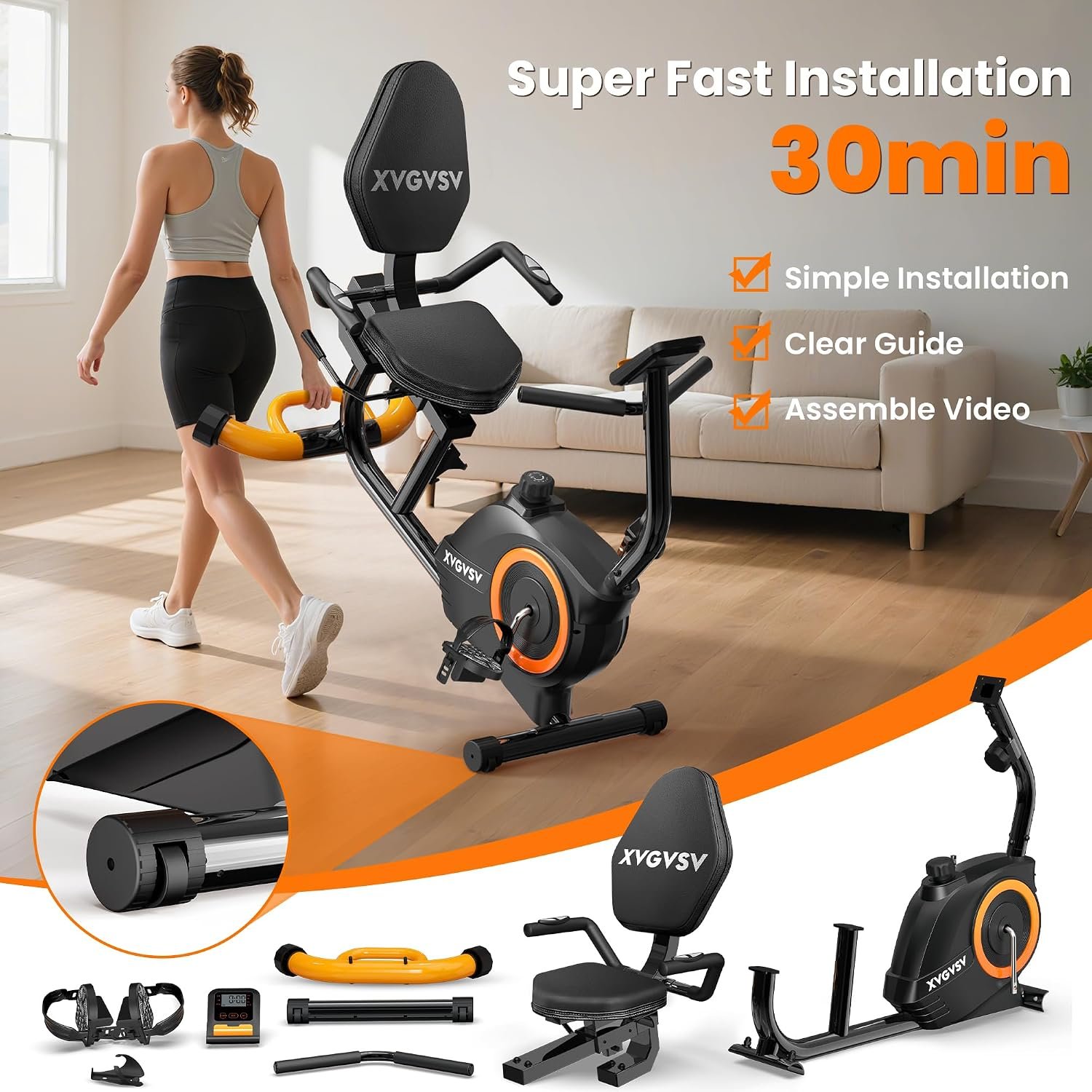Recumbent Exercise Bike for Home, Recumbent Stationary Bikes for Seniors | Quiet Recumbent Bikes for Seniors & Aduts, 16-Level Resistance, Adjustable Seat, Supports 400LB, Pulse Sensors & LCD Display - Image 5