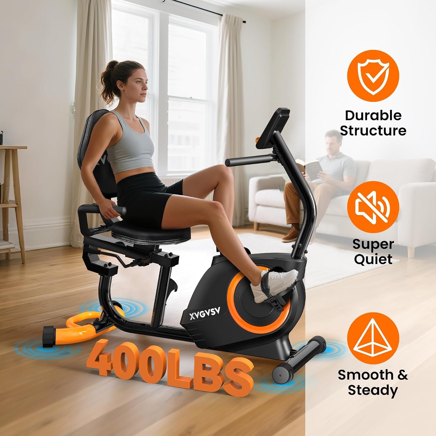 Recumbent Exercise Bike for Home, Recumbent Stationary Bikes for Seniors | Quiet Recumbent Bikes for Seniors & Aduts, 16-Level Resistance, Adjustable Seat, Supports 400LB, Pulse Sensors & LCD Display - Image 4