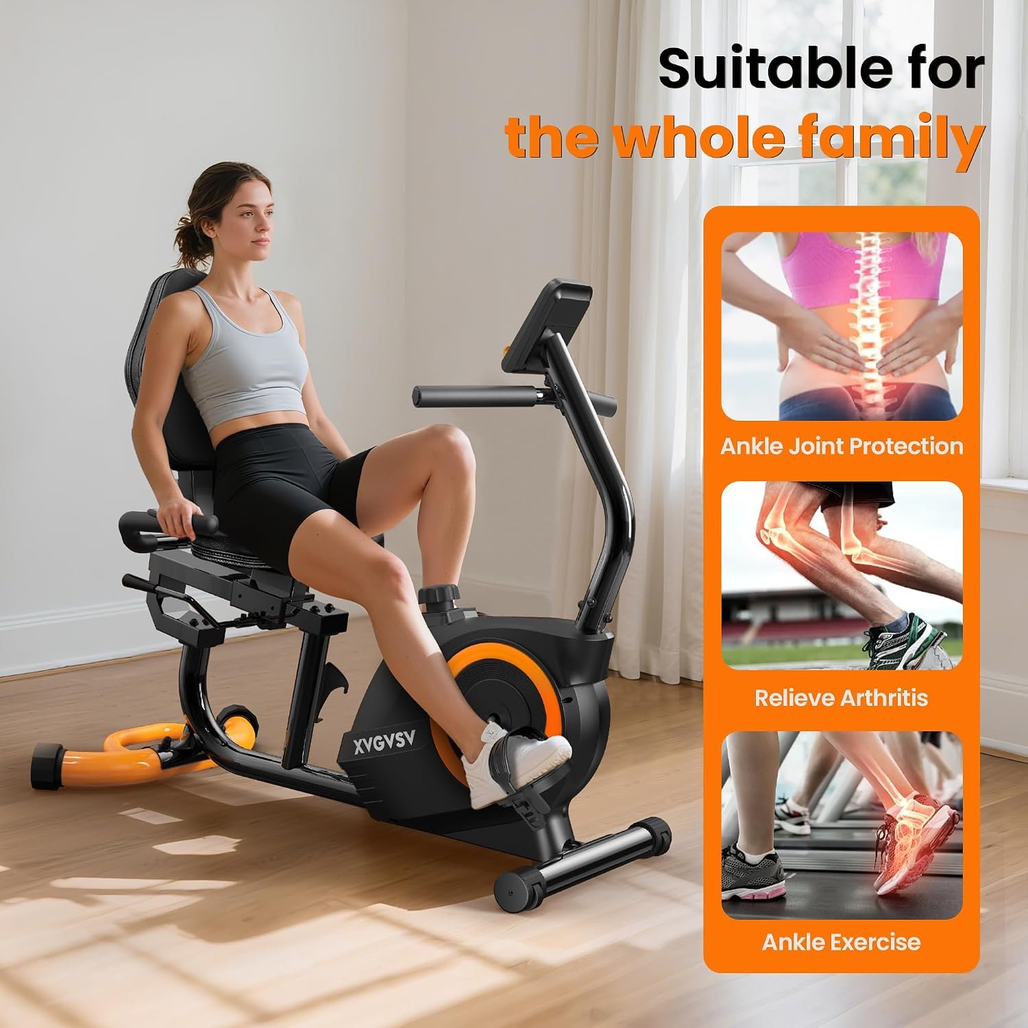 Recumbent Exercise Bike for Home, Recumbent Stationary Bikes for Seniors | Quiet Recumbent Bikes for Seniors & Aduts, 16-Level Resistance, Adjustable Seat, Supports 400LB, Pulse Sensors & LCD Display - Image 9