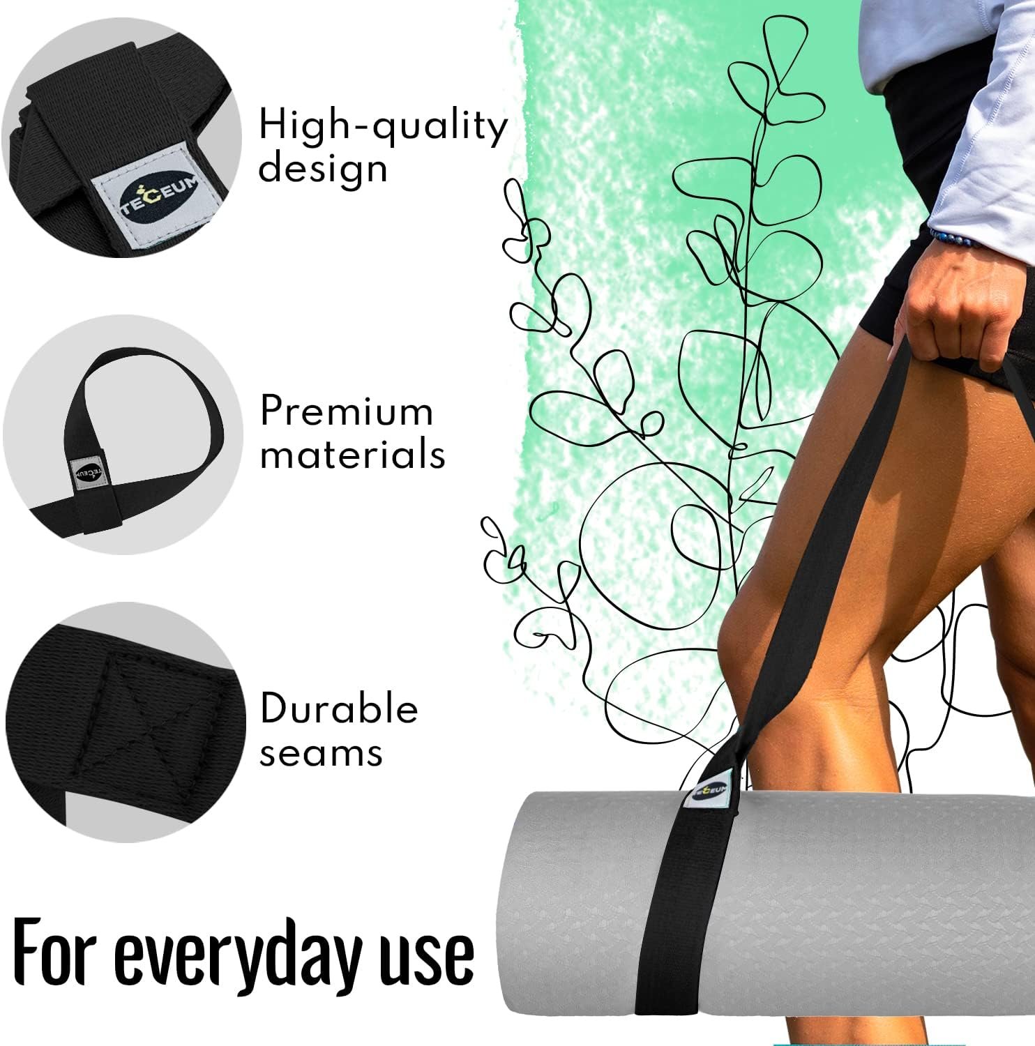 TECEUM Yoga Mat Strap – Extra Soft & Thick Cotton Carrier for All Mats - Image 7