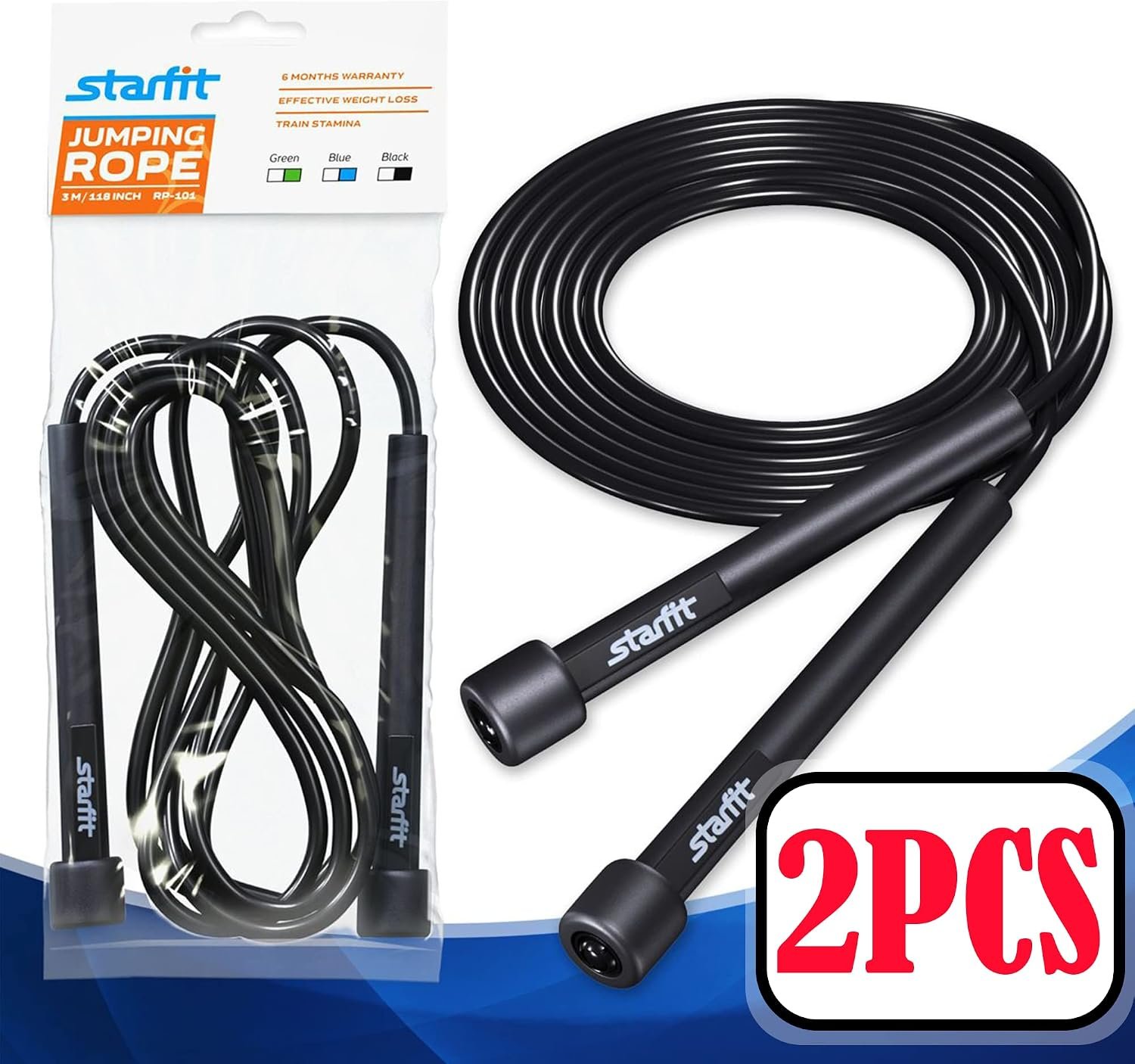 STARFIT Lightweight Jump Rope 2pcs for Fitness and Exercise,Adjustable Jump Ropes with Plastic Handles, Cardio and Endurance Training,Jumping Rope for Workout (Black+Black) - Image 5