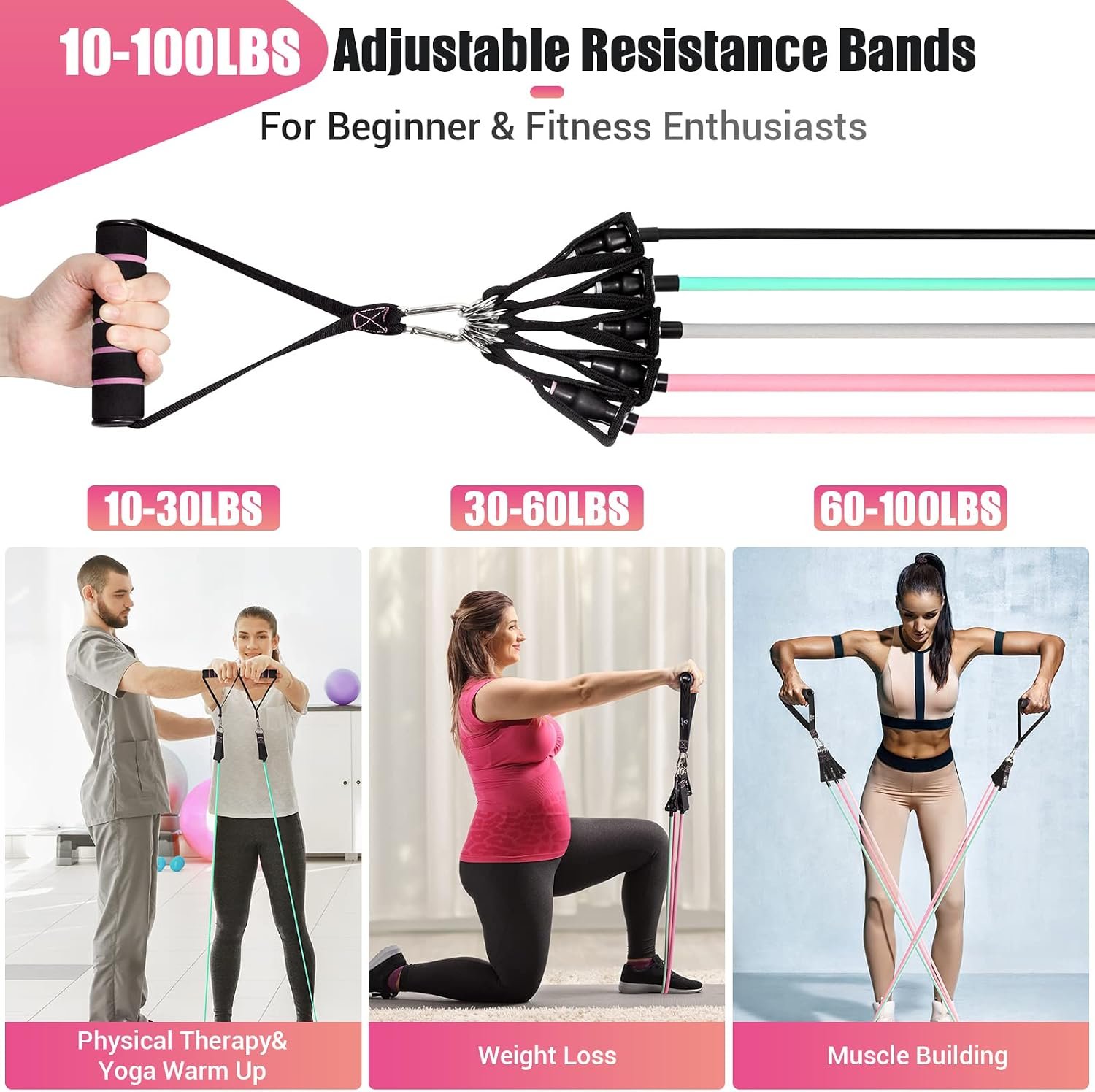 Resistance Bands with Handles for Women, 5 Level Exercise Bands - Image 3