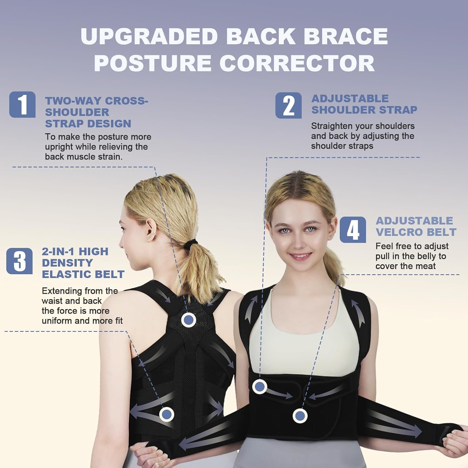 Posture Corrector for Women and Men Upgraded Back Brace, Adjustable Back Support for Upper and Lower Back Pain Relief, Shoulder Straightener for Hunchback, Scoliosis, Lumbar, Spine (Black, Large) - Image 4