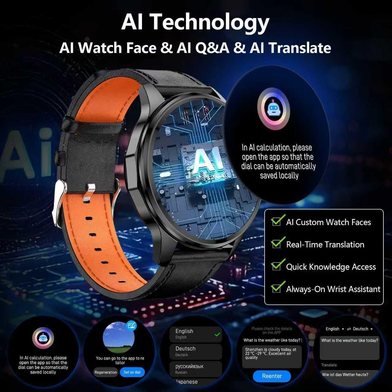 Smart Watch, GPS & Free Maps, AI, Bluetooth Call & Text, Health, Sleep & Fitness Tracker, 100+ Sport Modes, Waterproof, Long Battery Life, Waterproof, Compass, Barometer, 2 Bands Smartwatch for Men - Image 4