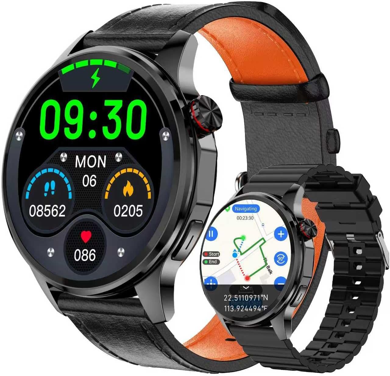 Smart Watch, GPS & Free Maps, AI, Bluetooth Call & Text, Health, Sleep & Fitness Tracker, 100+ Sport Modes, Waterproof, Long Battery Life, Waterproof, Compass, Barometer, 2 Bands Smartwatch for Men - Image 2