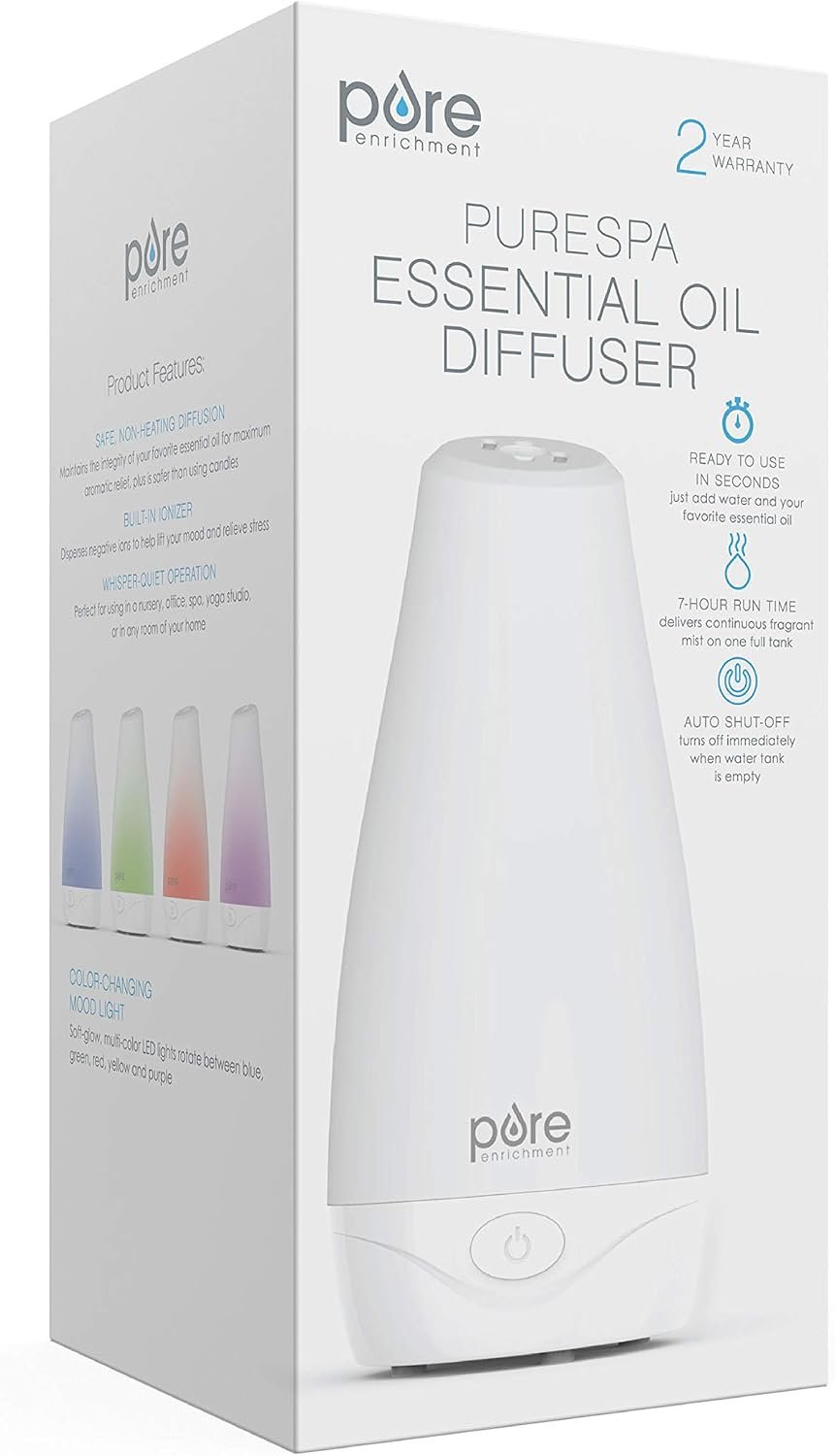 Pure Enrichment® PureSpa™ Essential Oil Diffuser - Compact Ultrasonic Aromatherapy Diffuser, Natural Air Deodorizer, 100ml Water Tank, and Optional Mood Light - Lasts Up to 7 Hours with Auto Shut-Off - Image 9