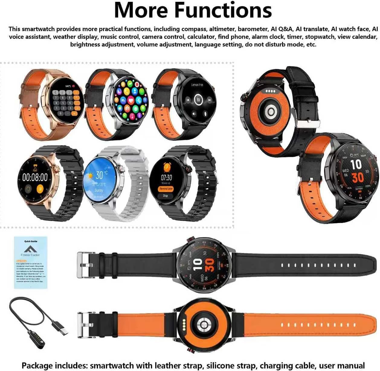 Smart Watch, GPS & Free Maps, AI, Bluetooth Call & Text, Health, Sleep & Fitness Tracker, 100+ Sport Modes, Waterproof, Long Battery Life, Waterproof, Compass, Barometer, 2 Bands Smartwatch for Men - Image 9