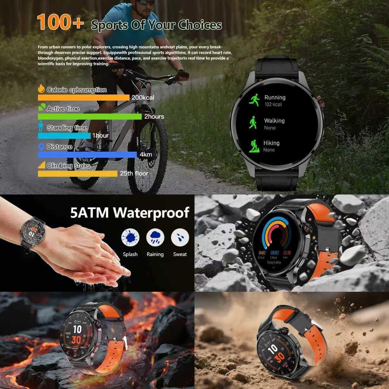 Smart Watch, GPS & Free Maps, AI, Bluetooth Call & Text, Health, Sleep & Fitness Tracker, 100+ Sport Modes, Waterproof, Long Battery Life, Waterproof, Compass, Barometer, 2 Bands Smartwatch for Men - Image 6