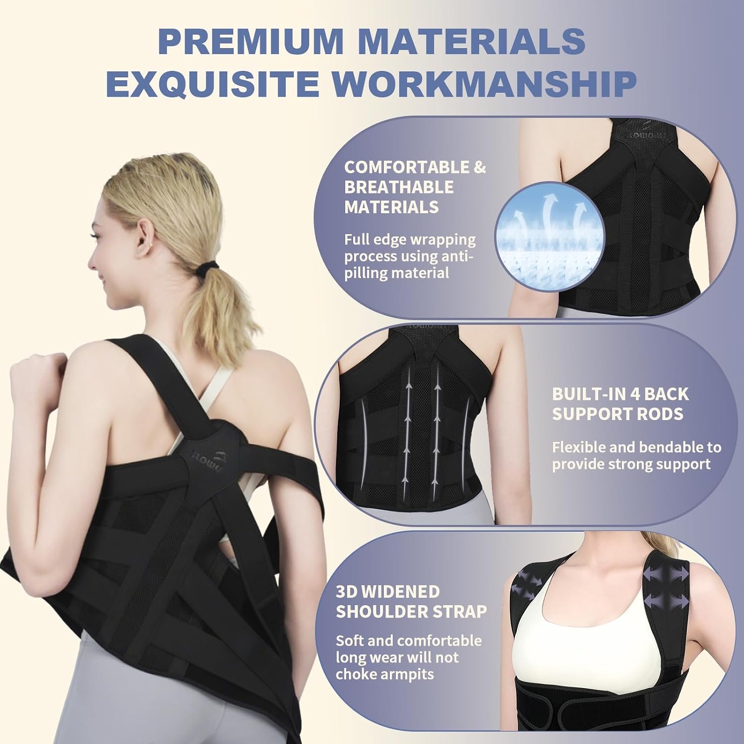 Posture Corrector for Women and Men Upgraded Back Brace, Adjustable Back Support for Upper and Lower Back Pain Relief, Shoulder Straightener for Hunchback, Scoliosis, Lumbar, Spine (Black, Large) - Image 5