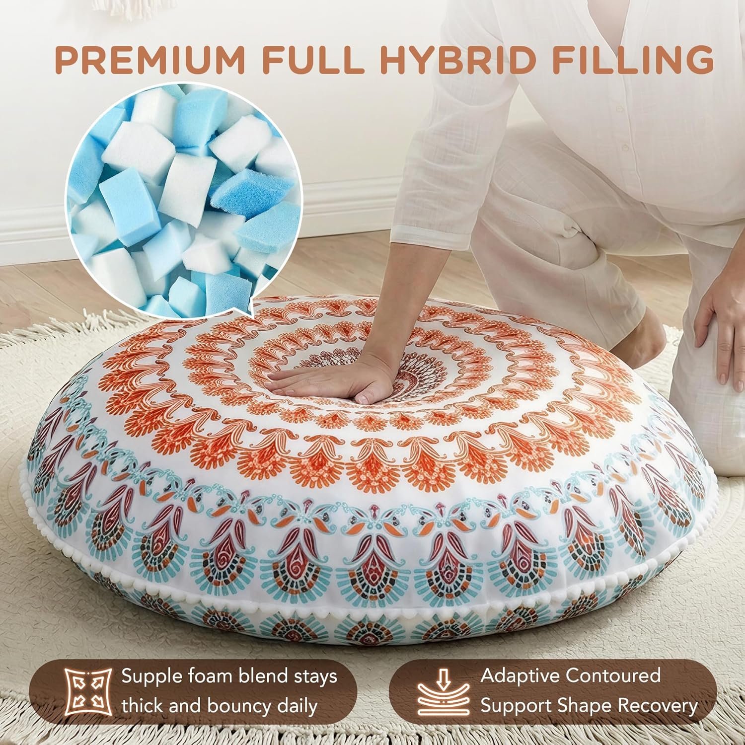 Codi 32-inch Floor Pillow, Large Meditation Cushions for Adults, Coral - Image 9