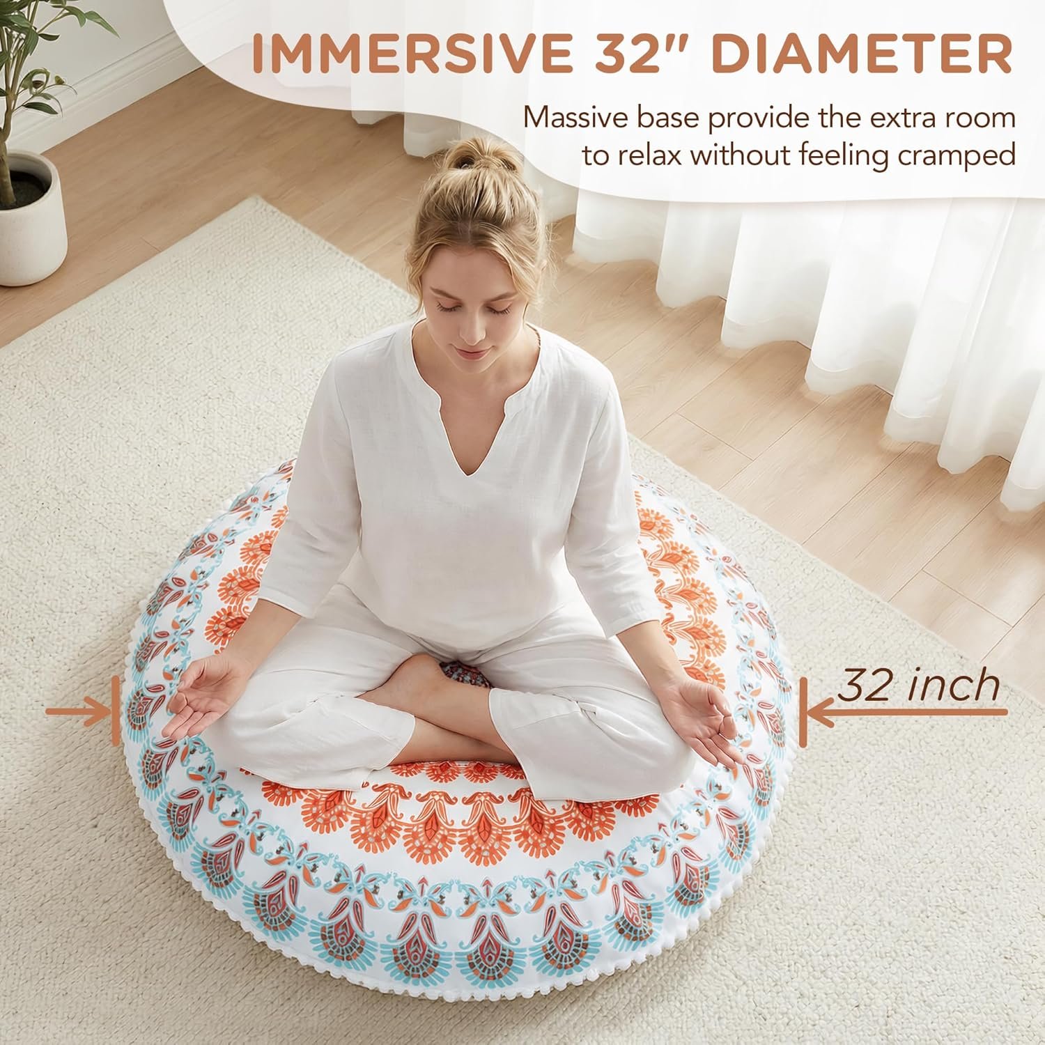 Codi 32-inch Floor Pillow, Large Meditation Cushions for Adults, Coral - Image 3