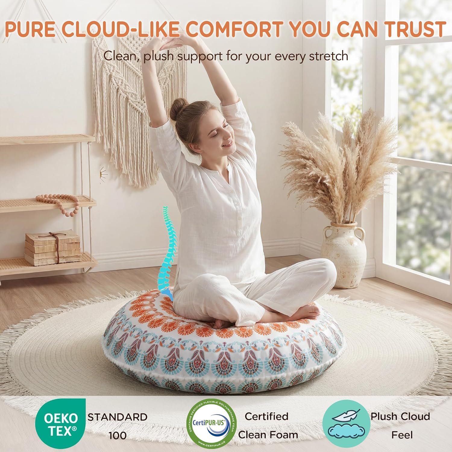 Codi 32-inch Floor Pillow, Large Meditation Cushions for Adults, Coral - Image 5