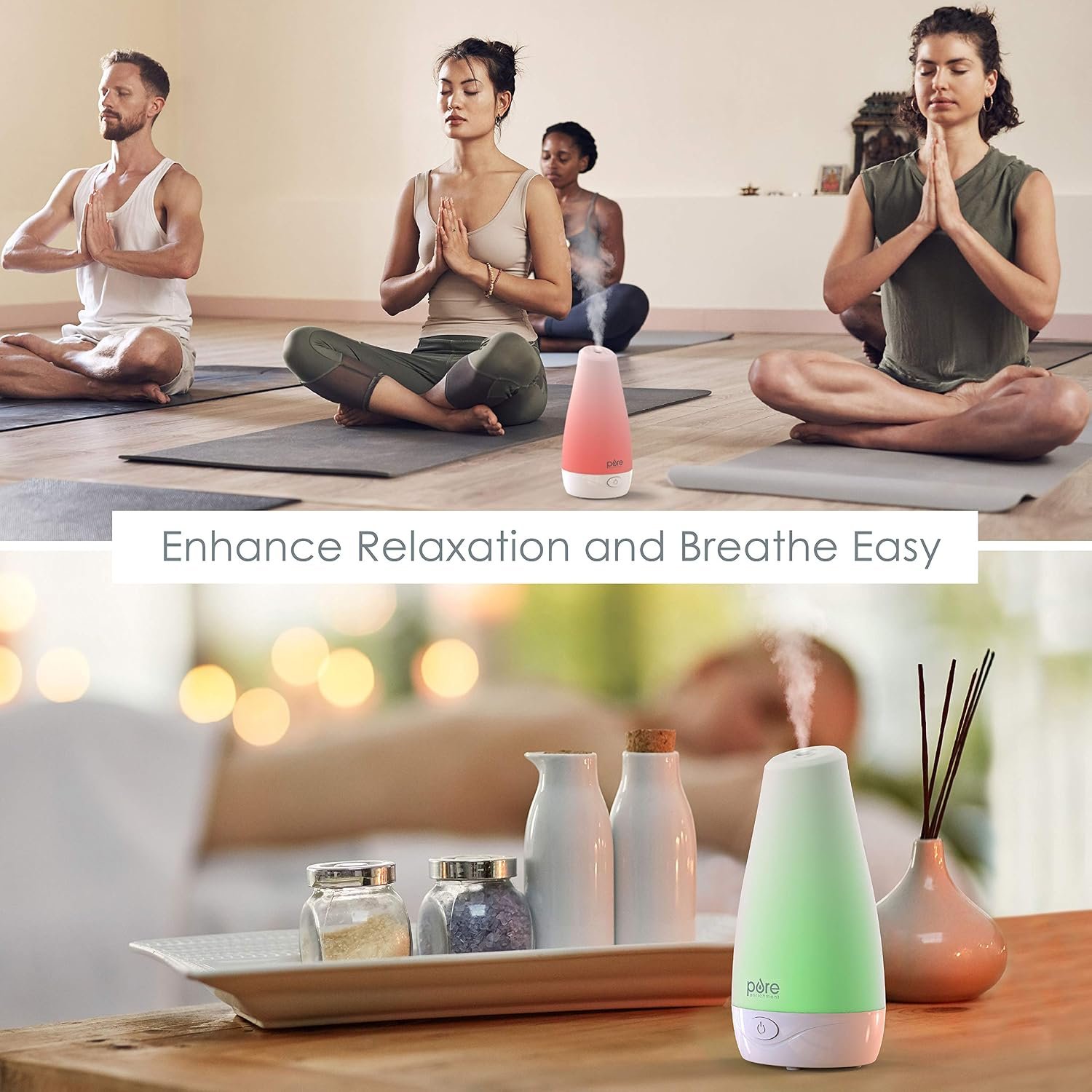 Pure Enrichment® PureSpa™ Essential Oil Diffuser - Compact Ultrasonic Aromatherapy Diffuser, Natural Air Deodorizer, 100ml Water Tank, and Optional Mood Light - Lasts Up to 7 Hours with Auto Shut-Off - Image 5