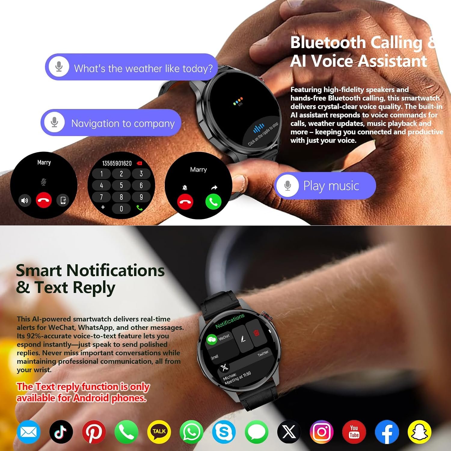 Smart Watch, GPS & Free Maps, AI, Bluetooth Call & Text, Health, Sleep & Fitness Tracker, 100+ Sport Modes, Waterproof, Long Battery Life, Waterproof, Compass, Barometer, 2 Bands Smartwatch for Men - Image 5