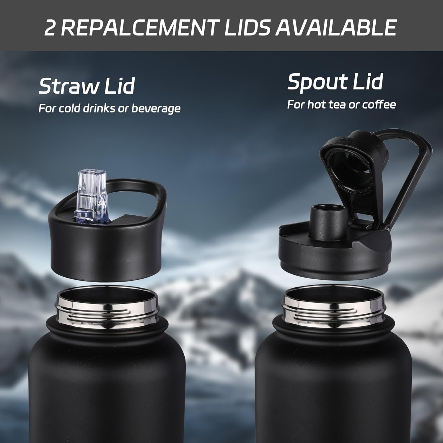 HASLE OUTFITTERS 32 oz Insulated Water Bottle Stainless Steel Double Walled Vacuum Sports Water Bottle with 2 Lids (Straw and Spout Lid) for Gym Camping Hiking(Black,1) - Image 5
