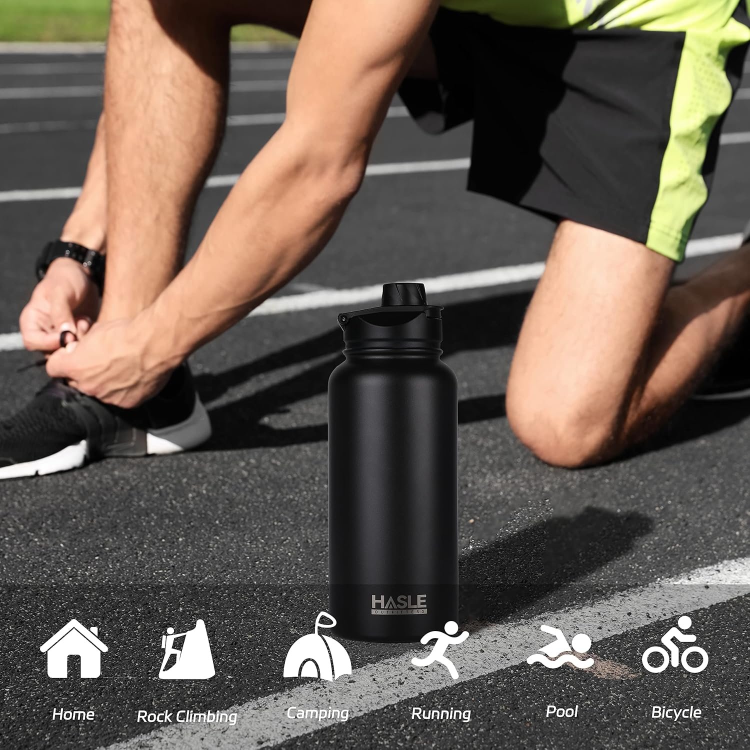 HASLE OUTFITTERS 32 oz Insulated Water Bottle Stainless Steel Double Walled Vacuum Sports Water Bottle with 2 Lids (Straw and Spout Lid) for Gym Camping Hiking(Black,1) - Image 7